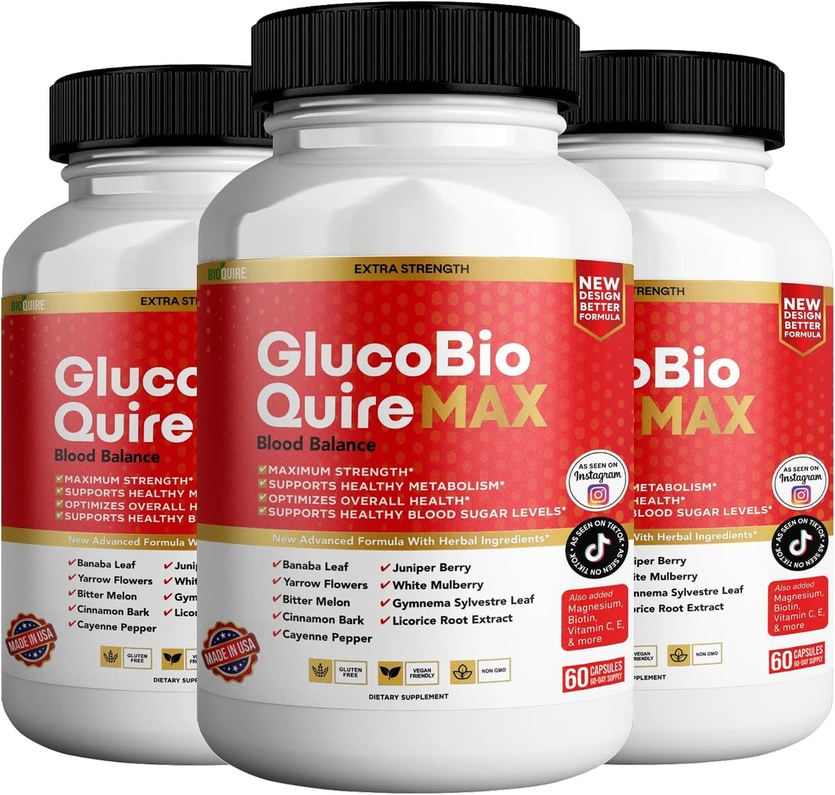 Gluco Bio Quire Max Blood Balance Ultra Food Supplement, 60 Capsules, Maximum Strength, Contributes to Normal Blood Sugar Levels, Supports Overall Health - görsel 1