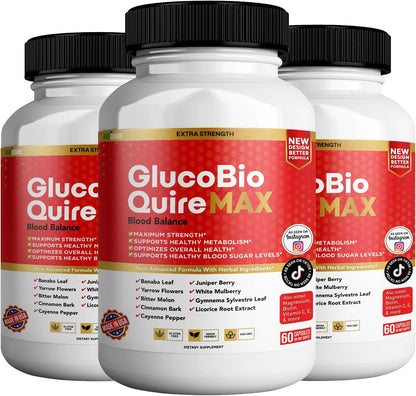 Gluco Bio Quire Max Blood Balance Ultra Food Supplement, 60 Capsules, Maximum Strength, Contributes to Normal Blood Sugar Levels, Supports Overall Health