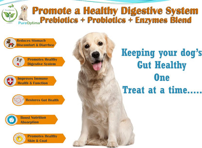 PureOptima Probiotic Chews for Dogs - Digestive Enzymes and Prebiotics - 120 Count