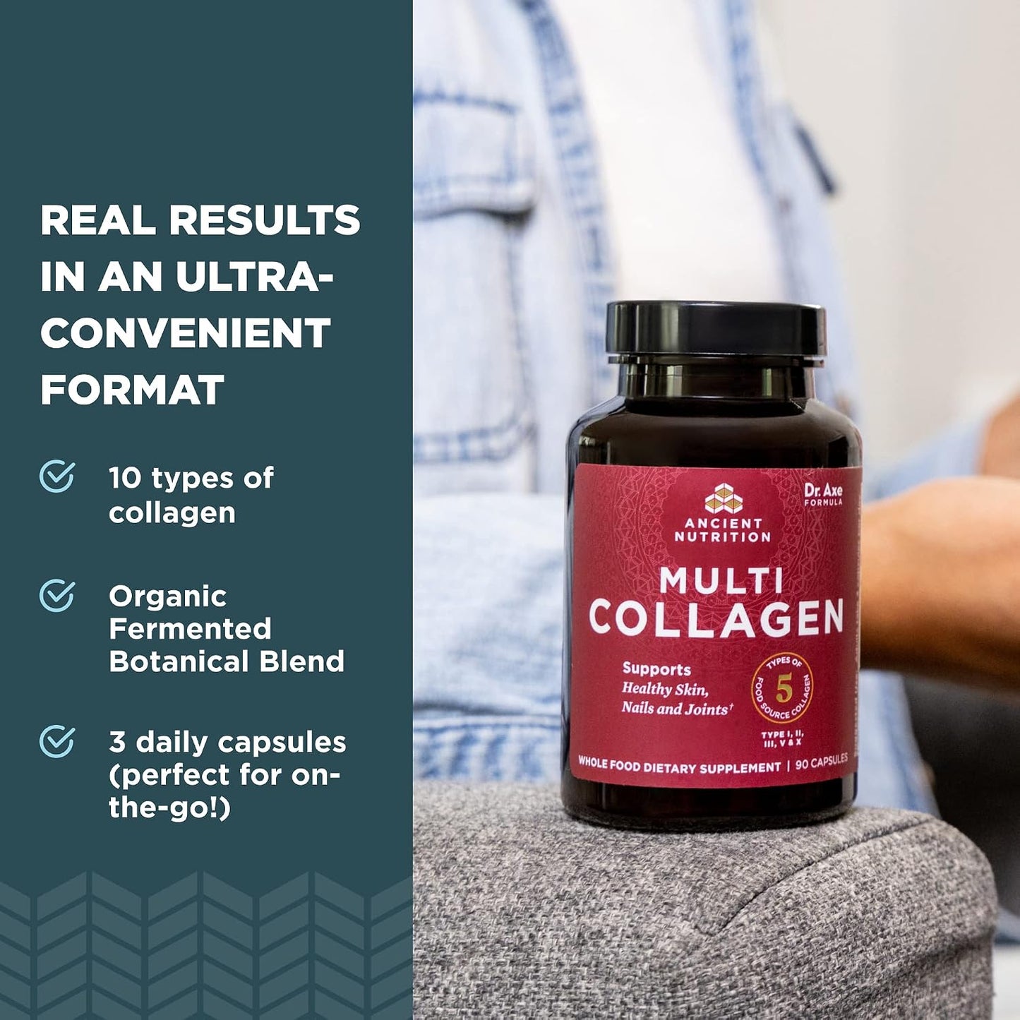 Ancient Nutrition Collagen Capsules, 45 Count, Hydrolysed Multi Collagen, Types I, II, III, V & X, Supports Healthy Skin and Nails, Gut Health and Joint Support - görsel 3