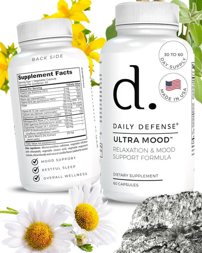Daily Defence Ultra Mood Support Supplement - 60 Capsules - Mood Enhancer with 5-HTP, Ashwagandha, GABA & More