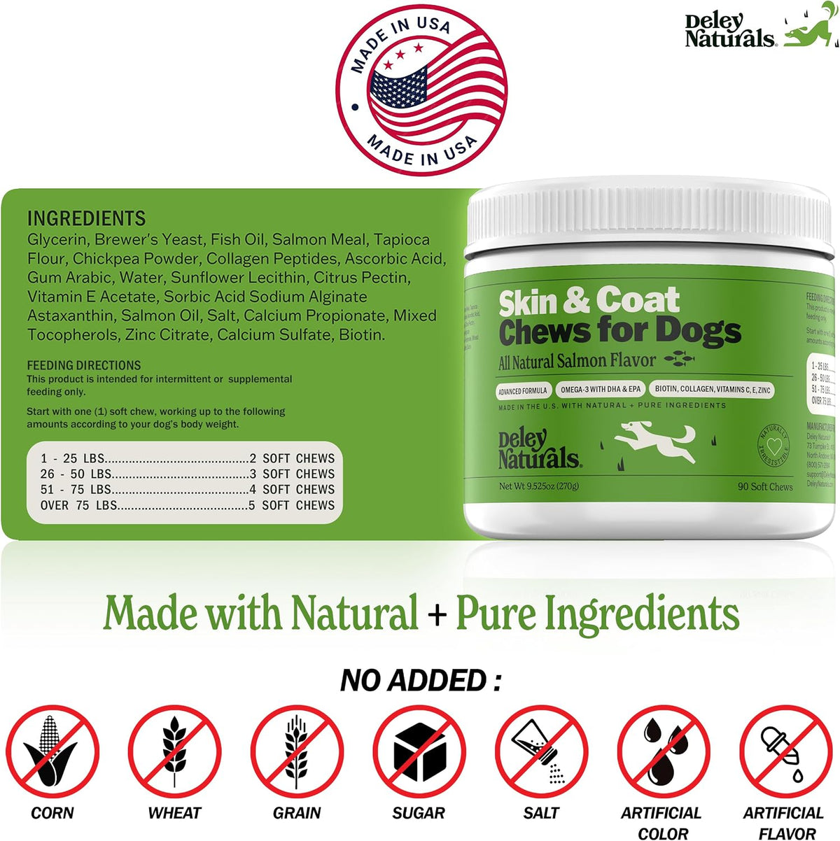 Deley Naturals Skin & Coat Chews for Dogs - Omega-3 Fish Oil, Biotin & Collagen - 90 Soft Chews - görsel 6