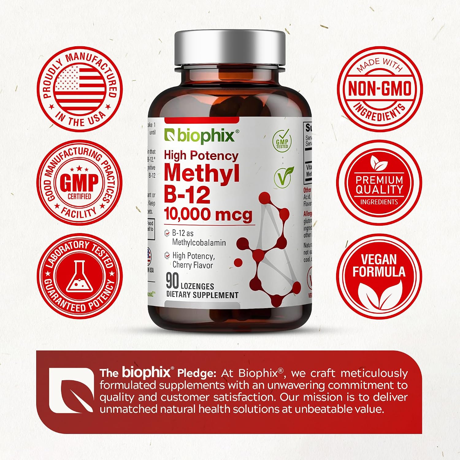 biophix Methyl B-12 10000 mcg 90 Vegan Lozenges Cherry Flavour Extra Strength - görsel 4