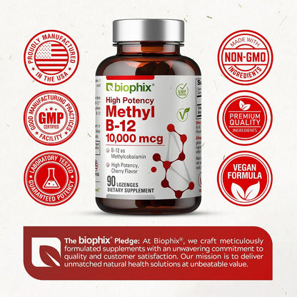 biophix Methyl B-12 10000 mcg 90 Vegan Lozenges Cherry Flavour Extra Strength