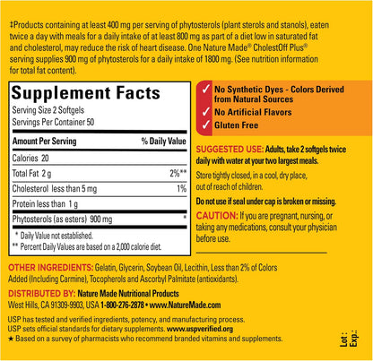 Nature Made CholestOff Plus, Dietary Supplement for Heart Health Support, 100 Softgels