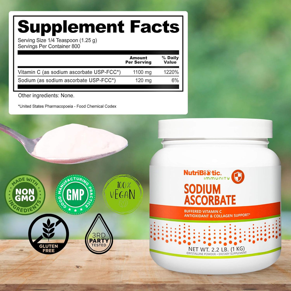 NutriBiotic Sodium Ascorbate Buffered Vitamin C Powder, 1 kg – Vegan, Non-Acidic, Easier on Digestion - görsel 5