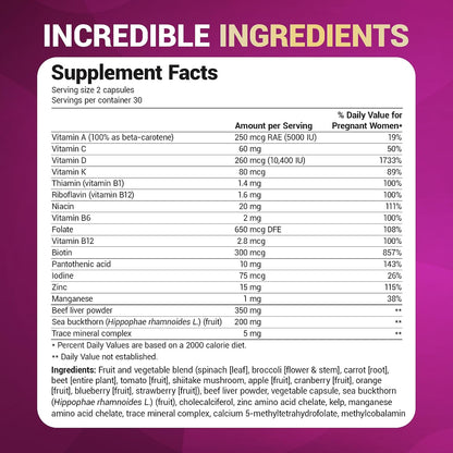 Dr. Berg Natural Prenatal Vitamins - Prenatal Multivitamin with Folate, Omegas & Superfoods (60 Capsules)
