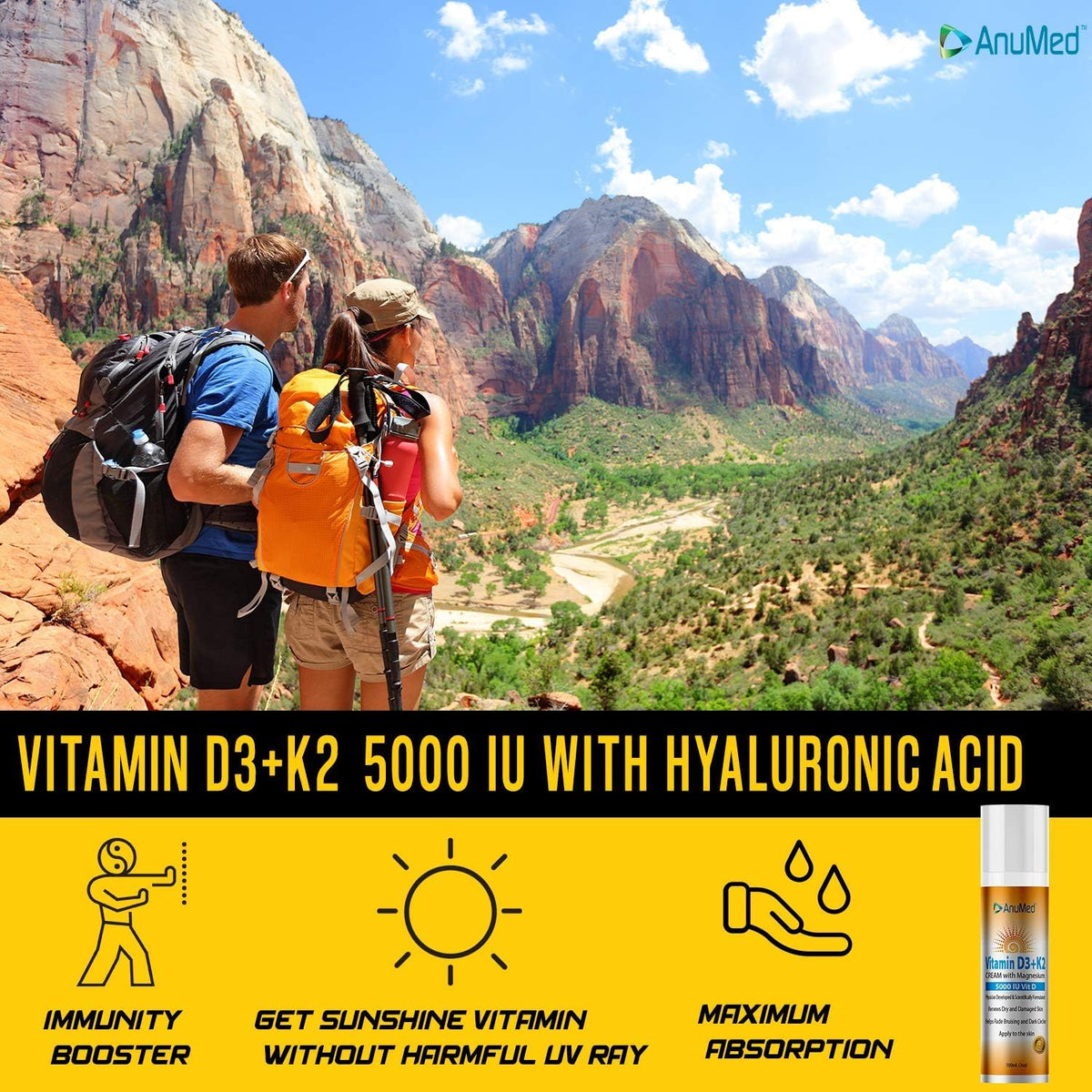 AnuMed Vitamin D3 & K2 5,000 IU Cream with Magnesium, Hyaluronic Acid and Vitamin E - 85g - görsel 5