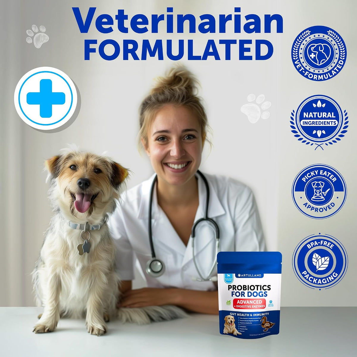 Probiotics for Dogs – Support Gut Health, Itchy Skin, Allergies, Immunity, Yeast Balance – Digestive Enzymes with Prebiotics – 70 Chews - görsel 7