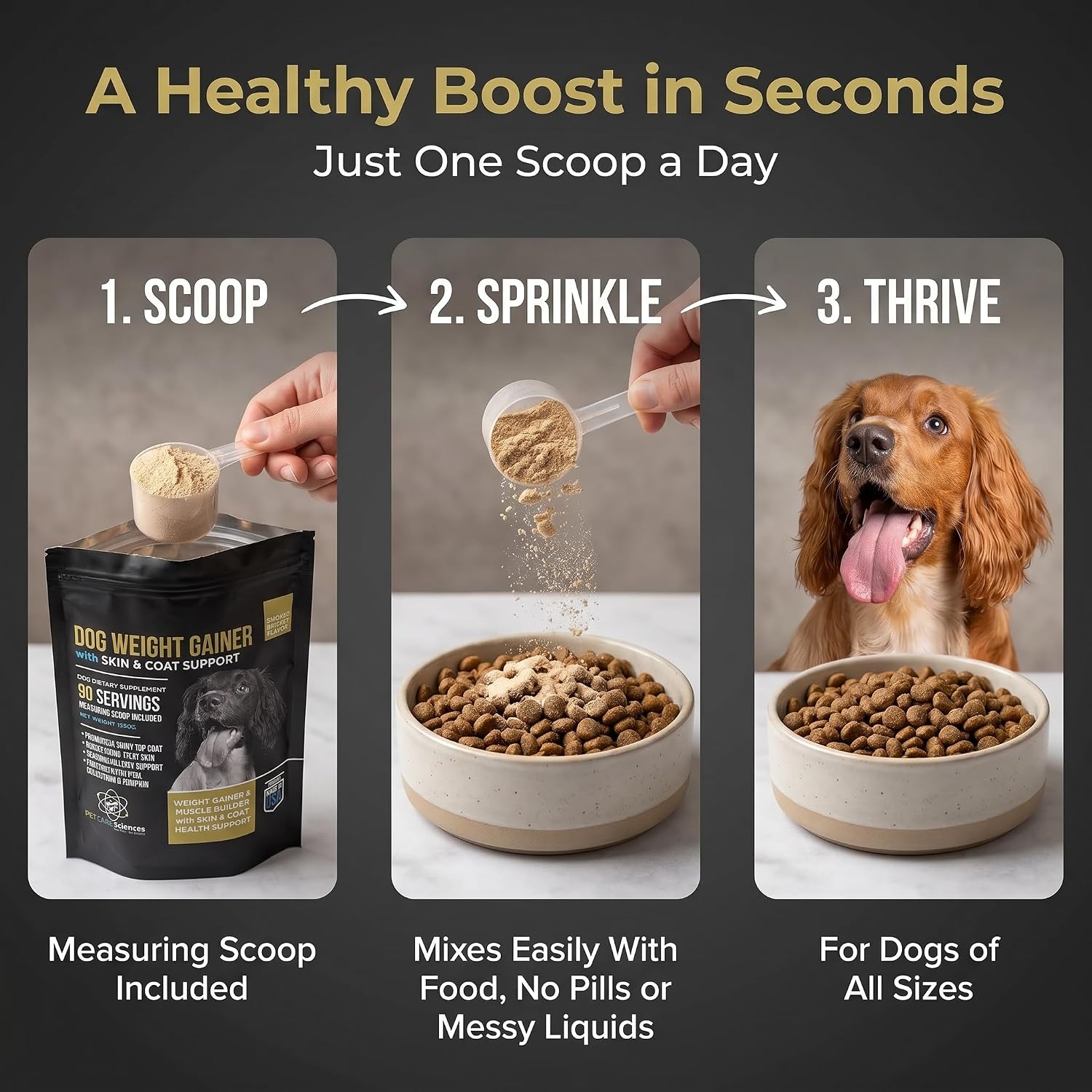 PET CARE Sciences Dog Weight Gainer with Skin & Coat Support - Weight Gain Supplements for Dogs - Canine Muscle Builder - Protein Powder - High Calorie Food Supplement - 90 Servings - görsel 5