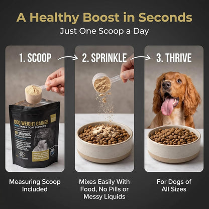 PET CARE Sciences Dog Weight Gainer with Skin & Coat Support - Weight Gain Supplements for Dogs - Canine Muscle Builder - Protein Powder - High Calorie Food Supplement - 90 Servings