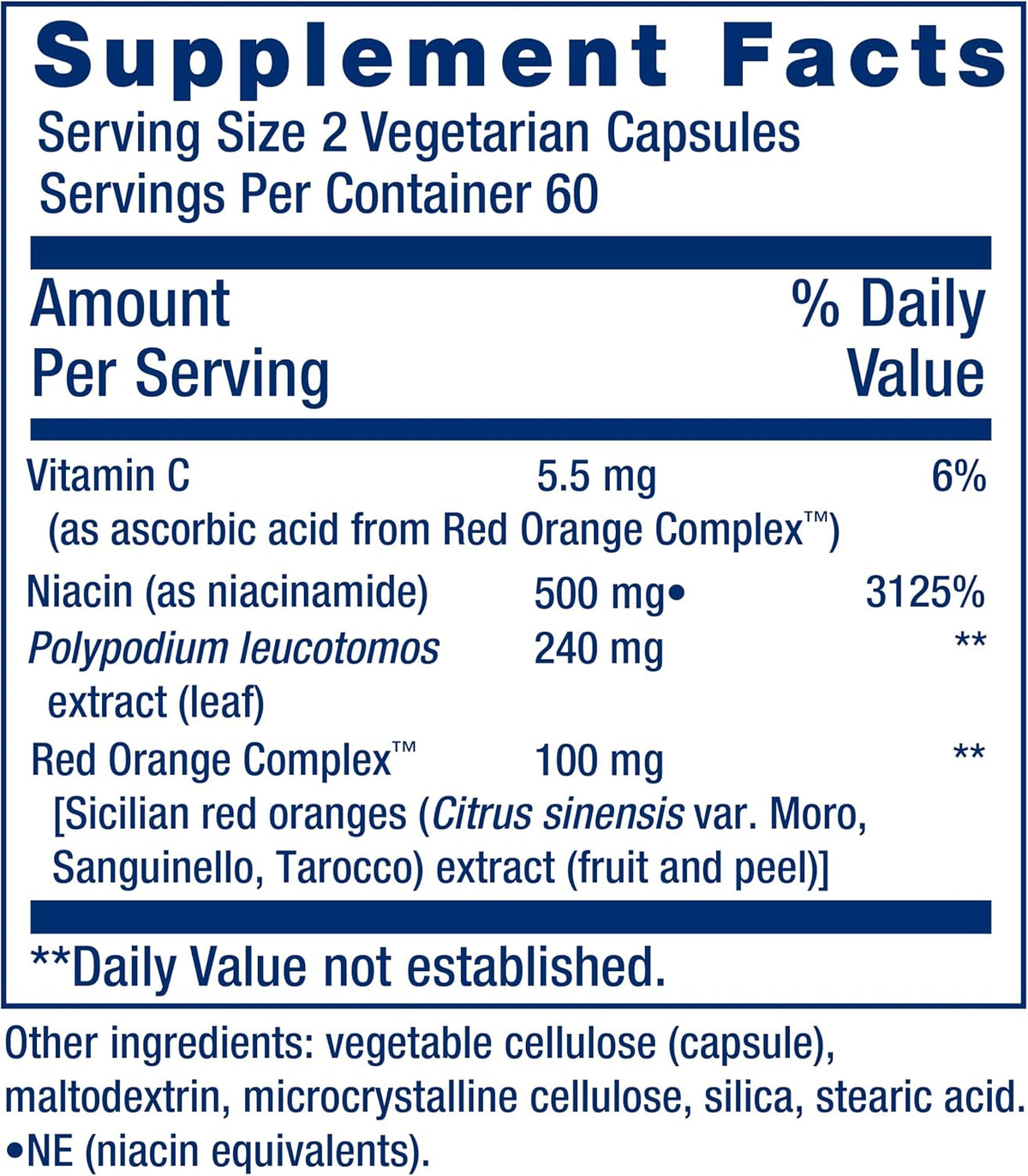 Life Extension Shade Factor – Skin Health Food Supplement with Niacinamide & Red Orange Extract, Non-GM, Gluten-Free, 120 Capsules - görsel 3