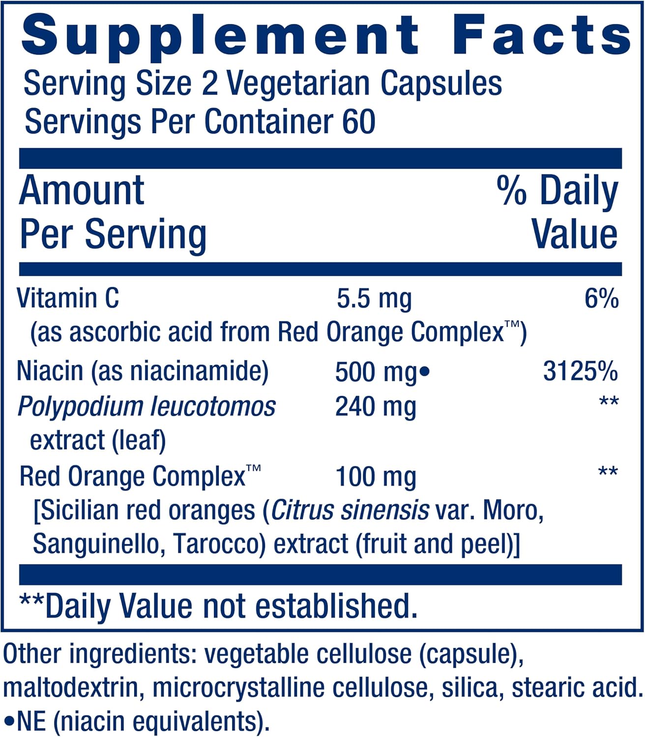 Life Extension Shade Factor – Skin Health Food Supplement with Niacinamide & Red Orange Extract, Non-GM, Gluten-Free, 120 Capsules - görsel 3