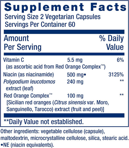 Life Extension Shade Factor – Skin Health Food Supplement with Niacinamide & Red Orange Extract, Non-GM, Gluten-Free, 120 Capsules