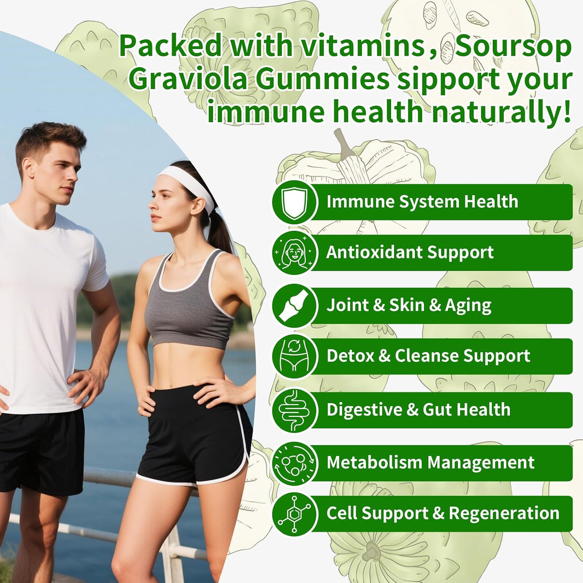 Pureverve Soursop Graviola Gummies - Max Strength Soursop Leaves Extract with Sea Moss & Zinc, Sugar-Free, Vegan - 60 Count - görsel 3