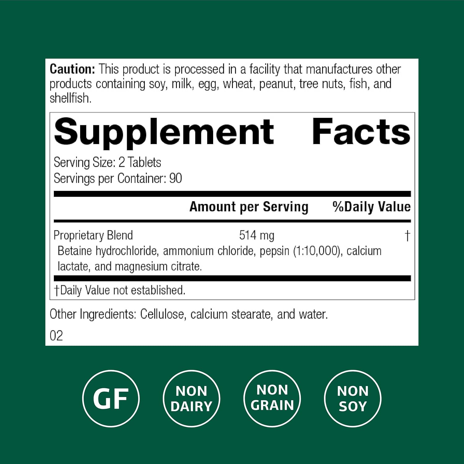 Standard Process Betaine Hydrochloride - 180 Tablets - görsel 2