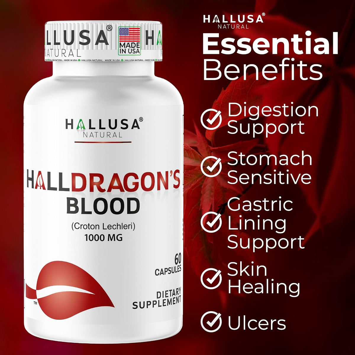 Dragon’s Blood Capsules 1000mg, Croton Lechleri Extract (Sangre de Drago, Sangre de Grado) Natural Digestion Support, Skin Healing, Ulcers, Stomach Sensitivity, Scarring, Antioxidant Support, 60 Capsules - görsel 7
