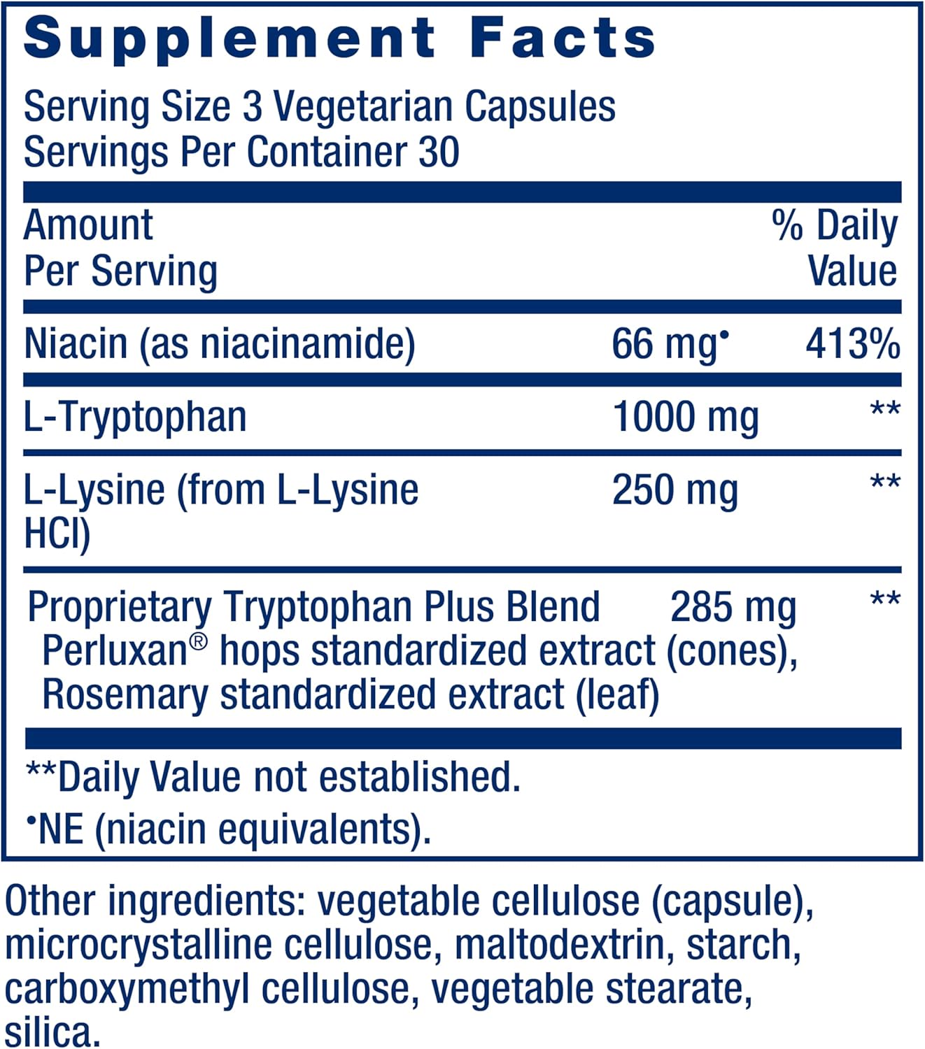 Life Extension Optimised Tryptophan Plus 1000mg – L-Tryptophan Supplement with Niacin and L-Lysine - görsel 3