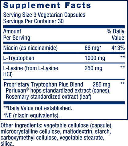 Life Extension Optimised Tryptophan Plus 1000mg – L-Tryptophan Supplement with Niacin and L-Lysine