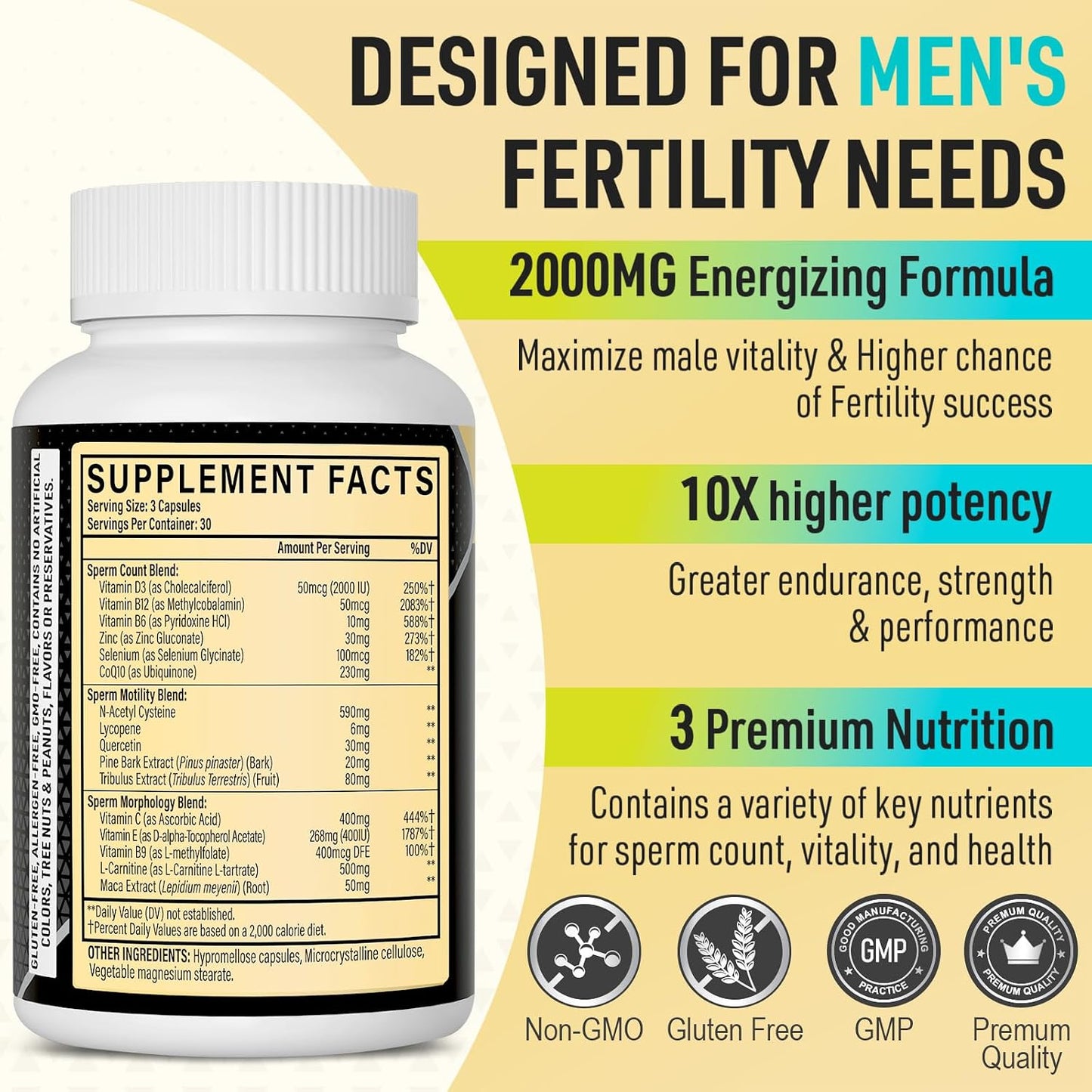 Male Fertility Supplement - Optimal Sperm Count, Motility & Vitality - 90 Capsules - görsel 4