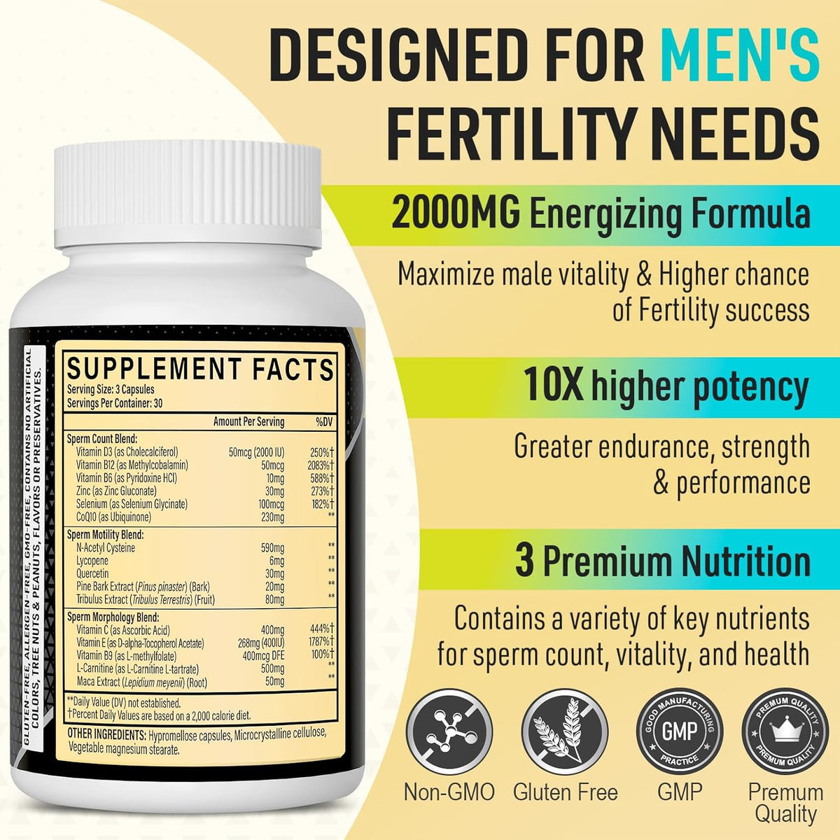 Male Fertility Supplement - Optimal Sperm Count, Motility & Vitality - 90 Capsules - görsel 4