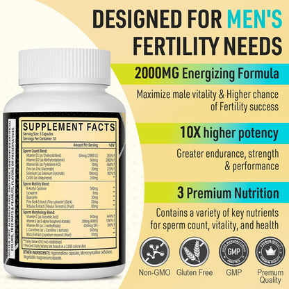 Male Fertility Supplement - Optimal Sperm Count, Motility & Vitality - 90 Capsules