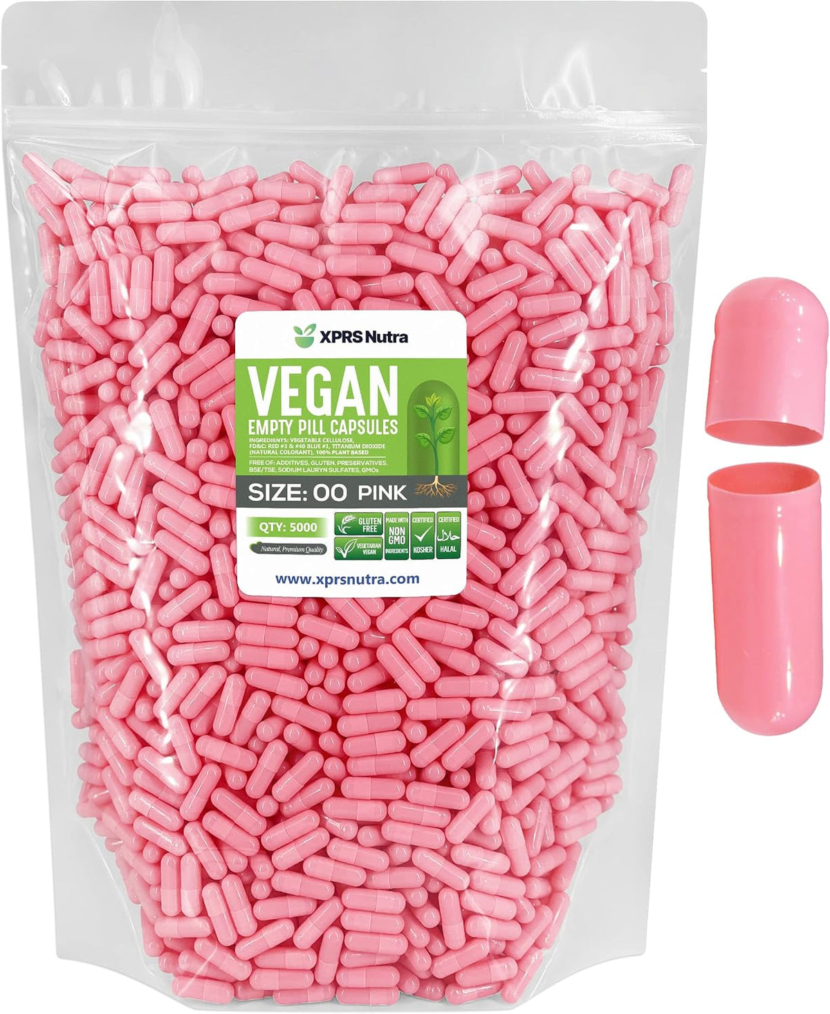 XPRS Nutra Size 00 Empty Capsules - 5000 Count Vegan HPMC - Pink - görsel 1