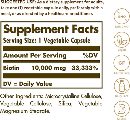 Solgar Biotin 10000mcg Vegetable Capsules – High Potency