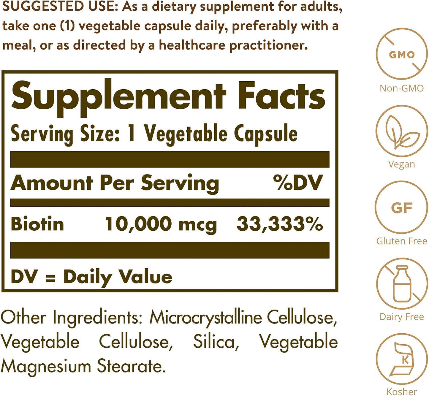 Solgar Biotin 10,000 mcg, 60 Vegetable Capsules - görsel 2