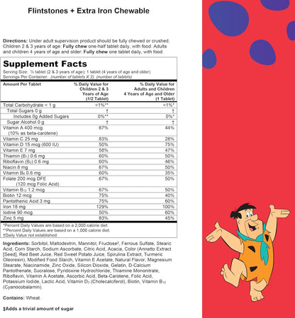 Flintstones Vitamins Chewable Kids Multivitamin with Extra Iron, 160 Tablets