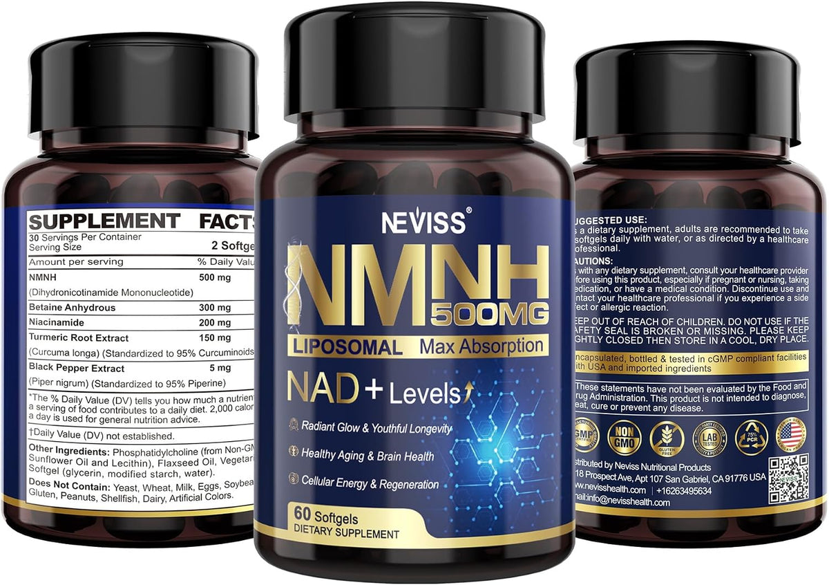 NEVISS NAD+ Supplement, Next-Gen NMNH Liposomal 500mg with Curcumin & Niacinamide – 60 Soft gel capsules - görsel 9