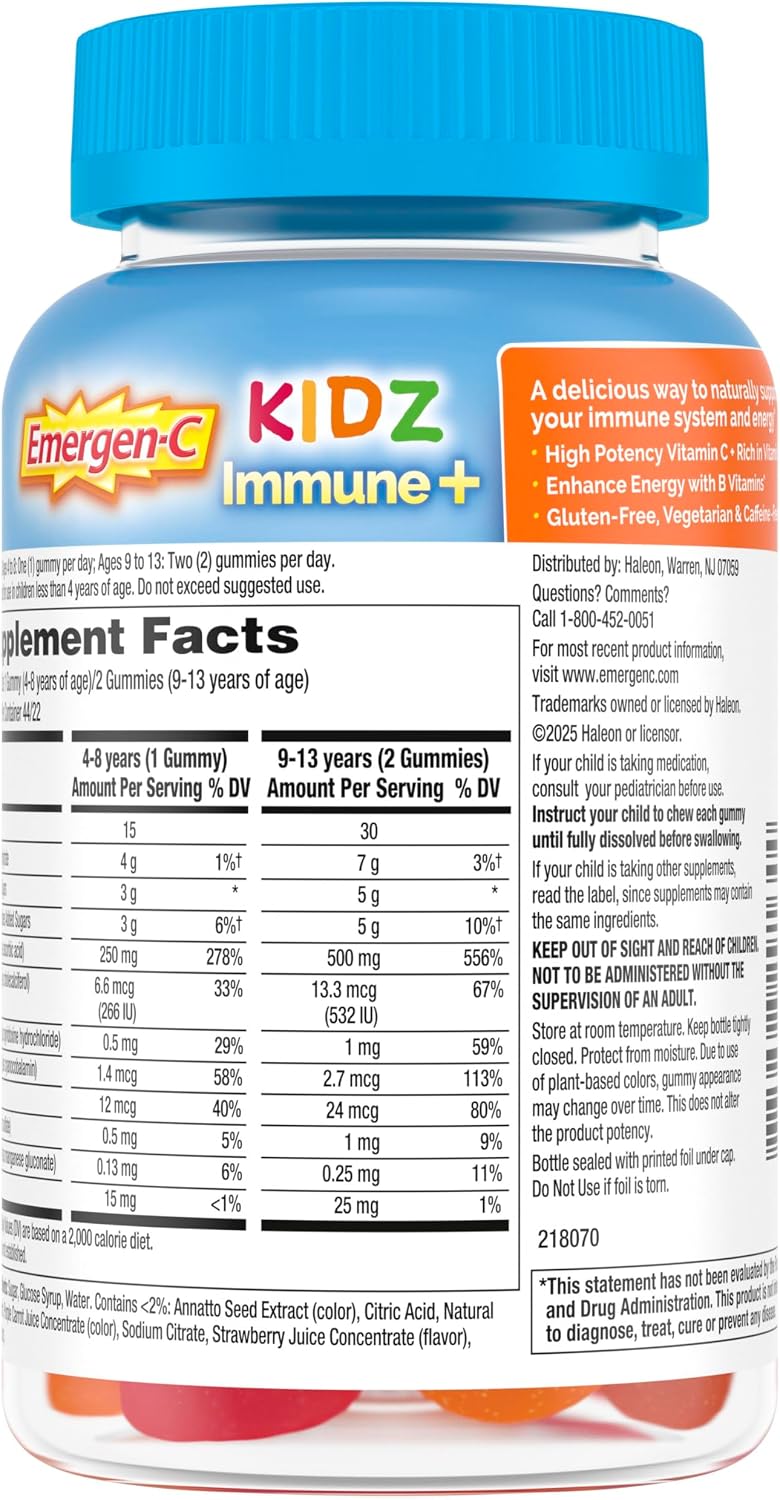 Emergen-C Kidz Immune+ Vitamin C Gummies, Fun-Tastic Fruit, 44 Count - görsel 10