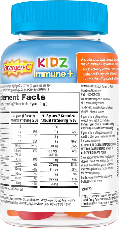 Emergen-C Kidz Immune+ Vitamin C Gummies, Fun-Tastic Fruit, 44 Count
