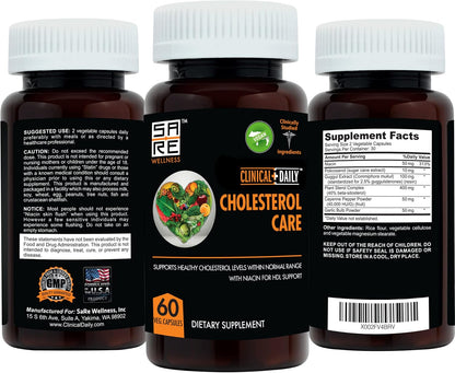 Clinical Daily Cholesterol Support Supplement - Vegan Food Supplement with Plant Sterols, Guggul, Garlic and Niacin - 60 Capsules
