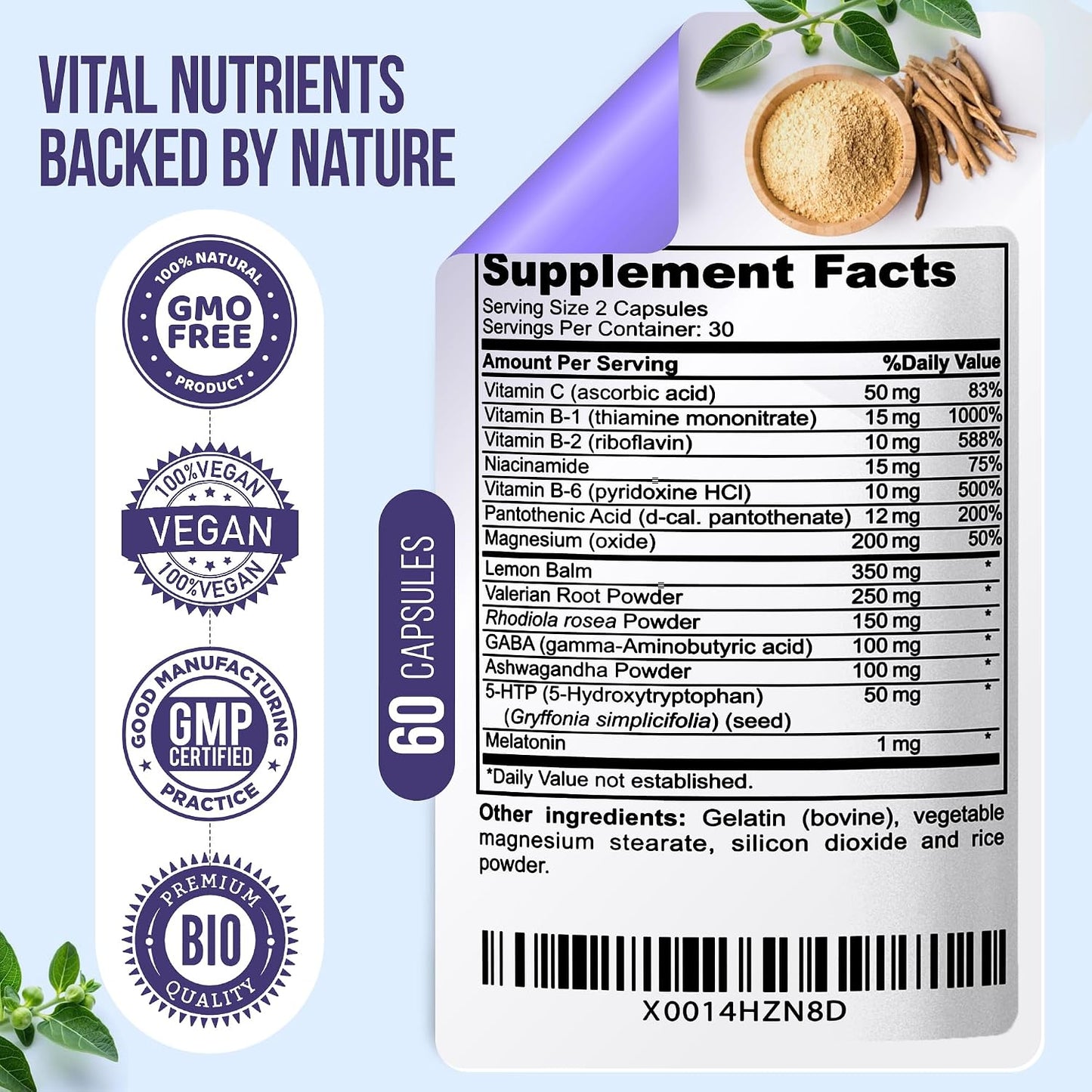 Nature's Nectar Keep Calm – Capsules with Ashwagandha, GABA, Magnesium & 5-HTP - görsel 2