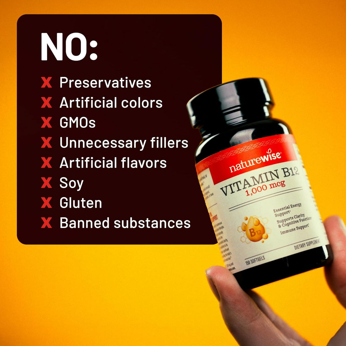 NatureWise Vitamin B12 1000 mcg - Food – Clean Formula: Non-GMO, gluten-free, soya-free, dairy-free, and free of – Image 9