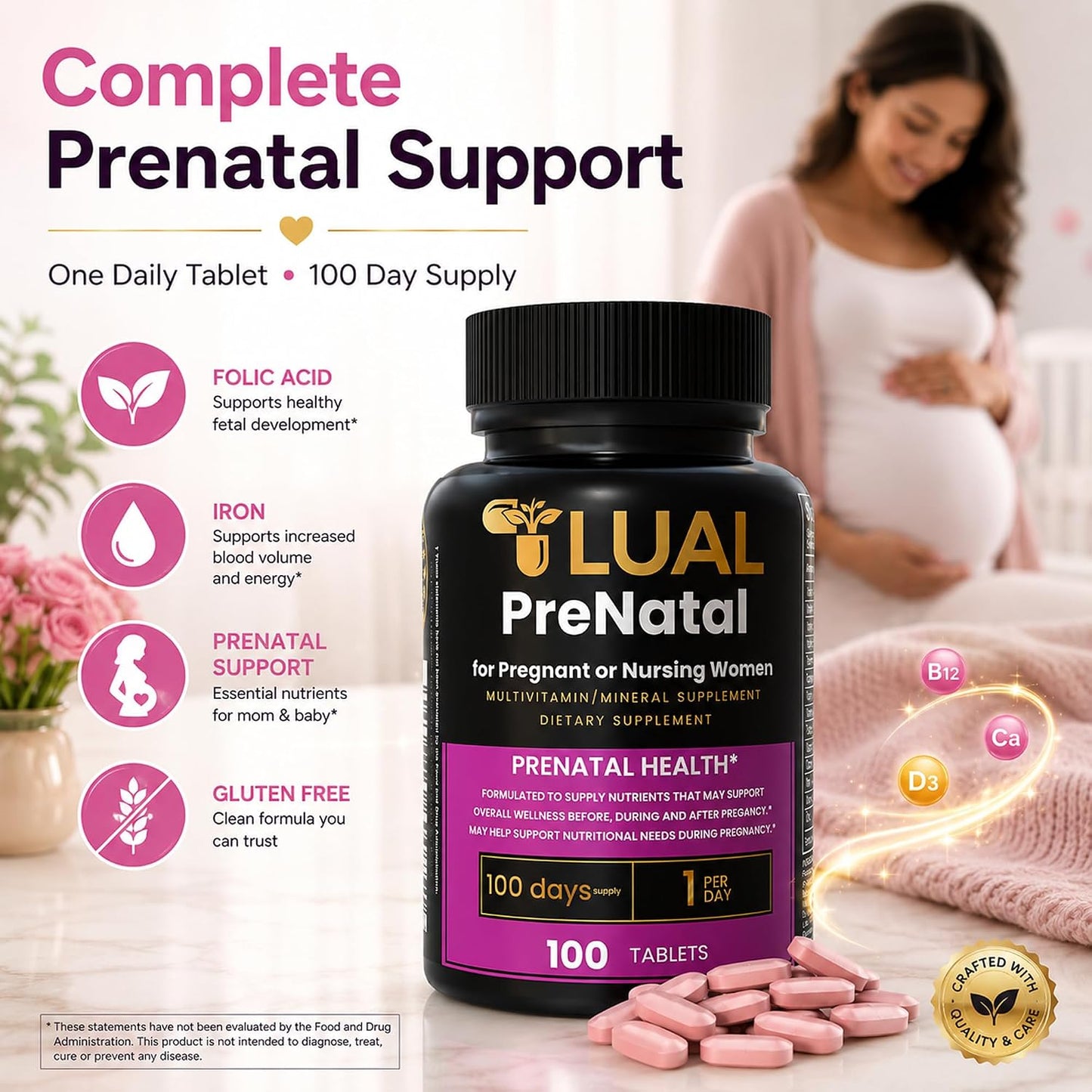 LUAL Prenatal Multivitamin with Folic Acid & Iron | 100 Tablets - görsel 5
