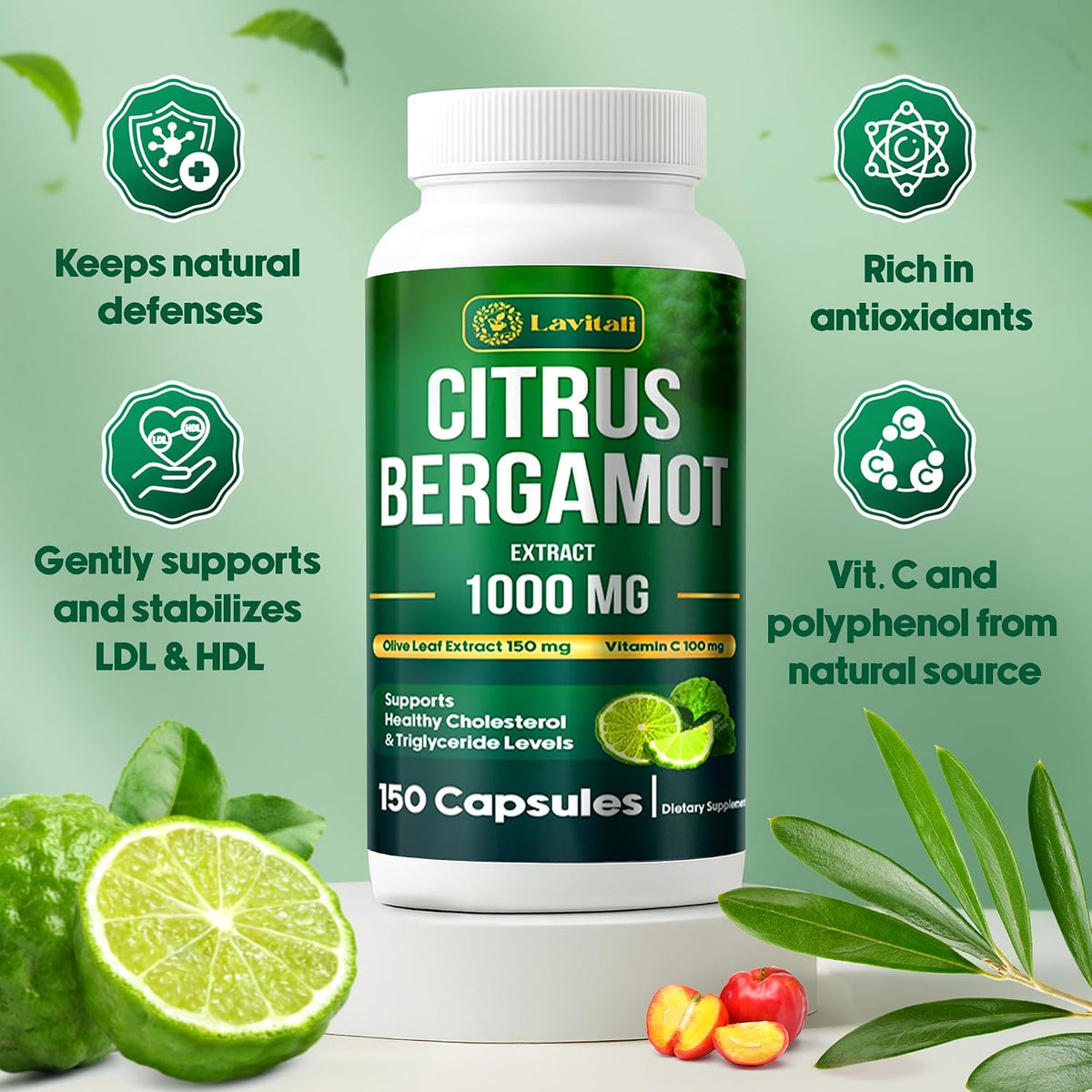 25x Concentrated Citrus Bergamot Extract Capsules, 1000mg per Serving, 150 Veggie Capsules - görsel 2