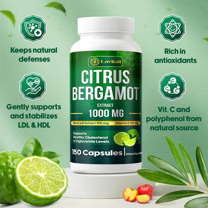 25x Concentrated Citrus Bergamot Extract Capsules, 1000mg per Serving, 150 Veggie Capsules