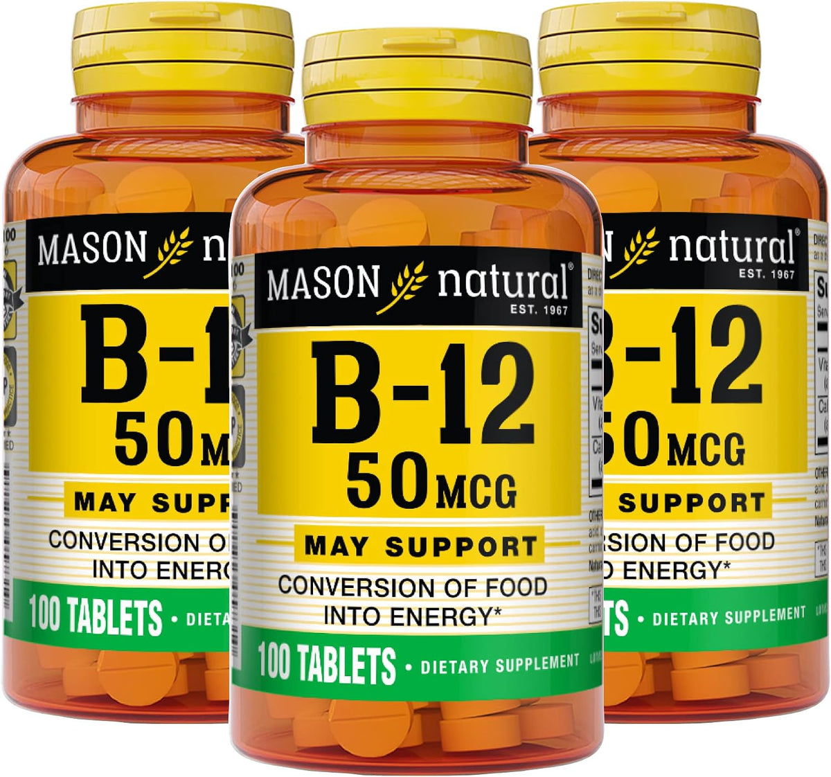 MASON NATURAL Vitamin B12 50 mcg with Calcium, 300 Tablets (3-Pack) - görsel 1