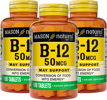 MASON NATURAL Vitamin B12 50 mcg with Calcium, 300 Tablets (3-Pack)