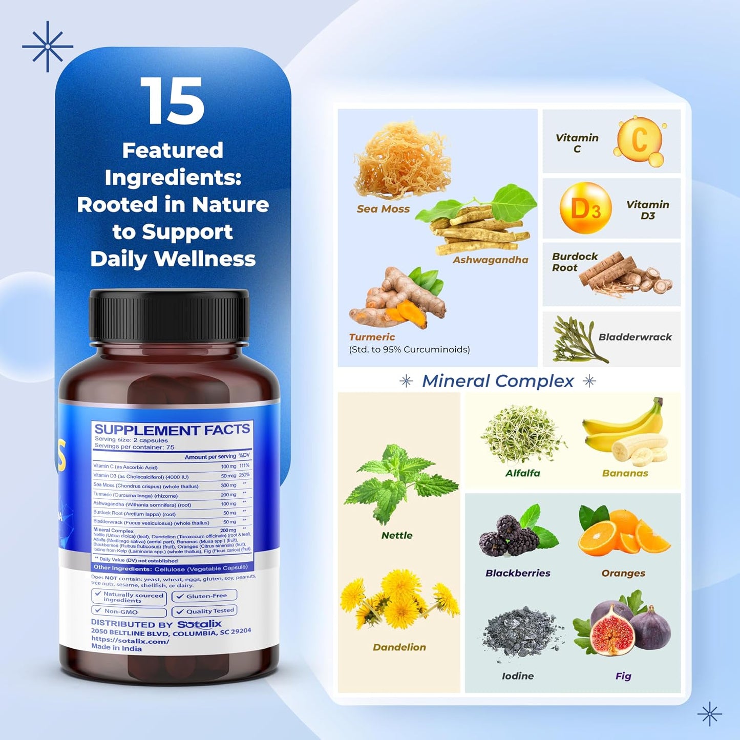 Sotalix Sea Moss Capsule with Ashwagandha, Burdock Root, Bladderwrack, Turmeric – 150 Count - görsel 4