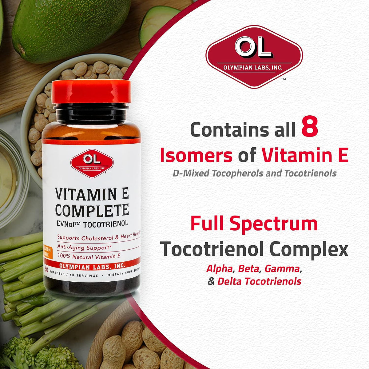Olympian Labs Vitamin E Complete Tocomin - 200 IU, 60 Softgels - görsel 5