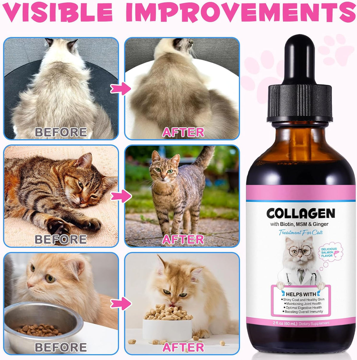 Onznoz Collagen for Cats - Liquid Skin & Coat Supplement with MSM and Ginger, 60 ml - görsel 3