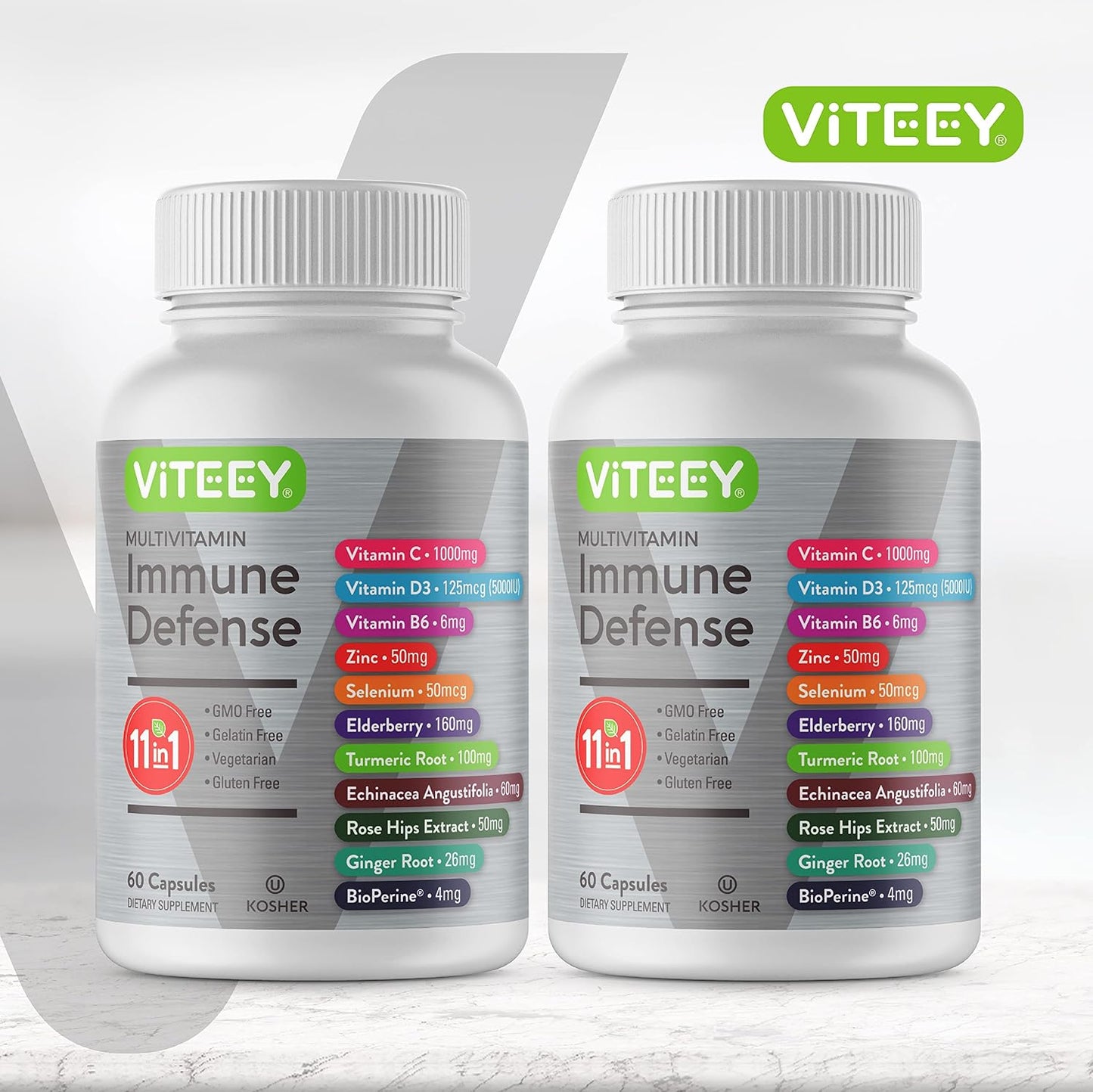Viteey 11-in-1 Immune Support Supplement - Immune Defence with Vitamin D3, C, Zinc, Elderberry, and BioPerine (120 Capsules) - görsel 2