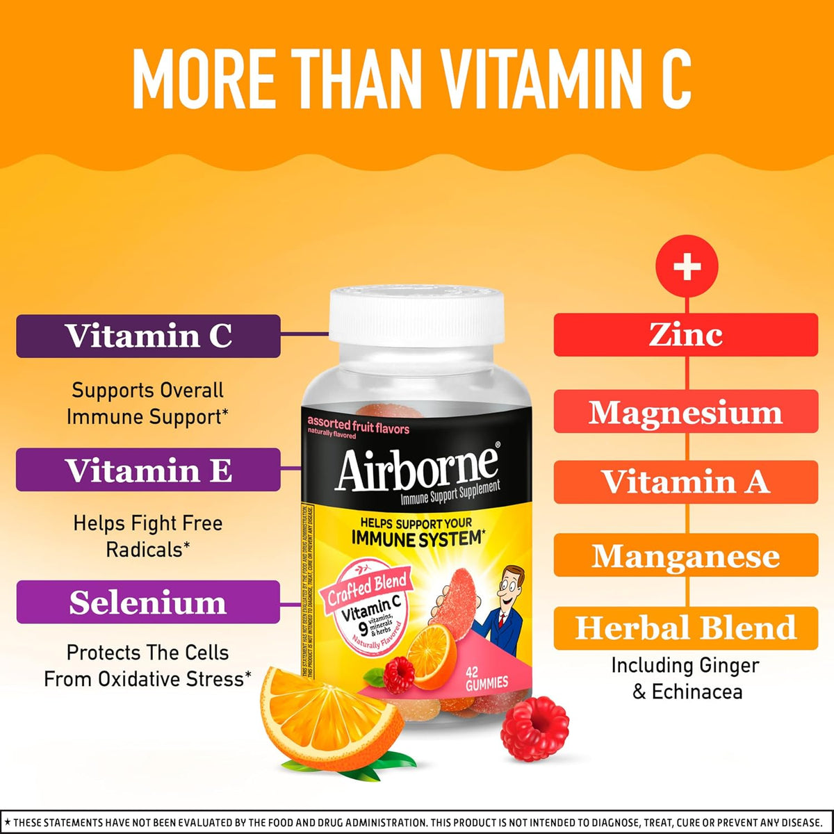Airborne Immune Support Gummies, Assorted Fruit Flavour, 42 Ct - görsel 4