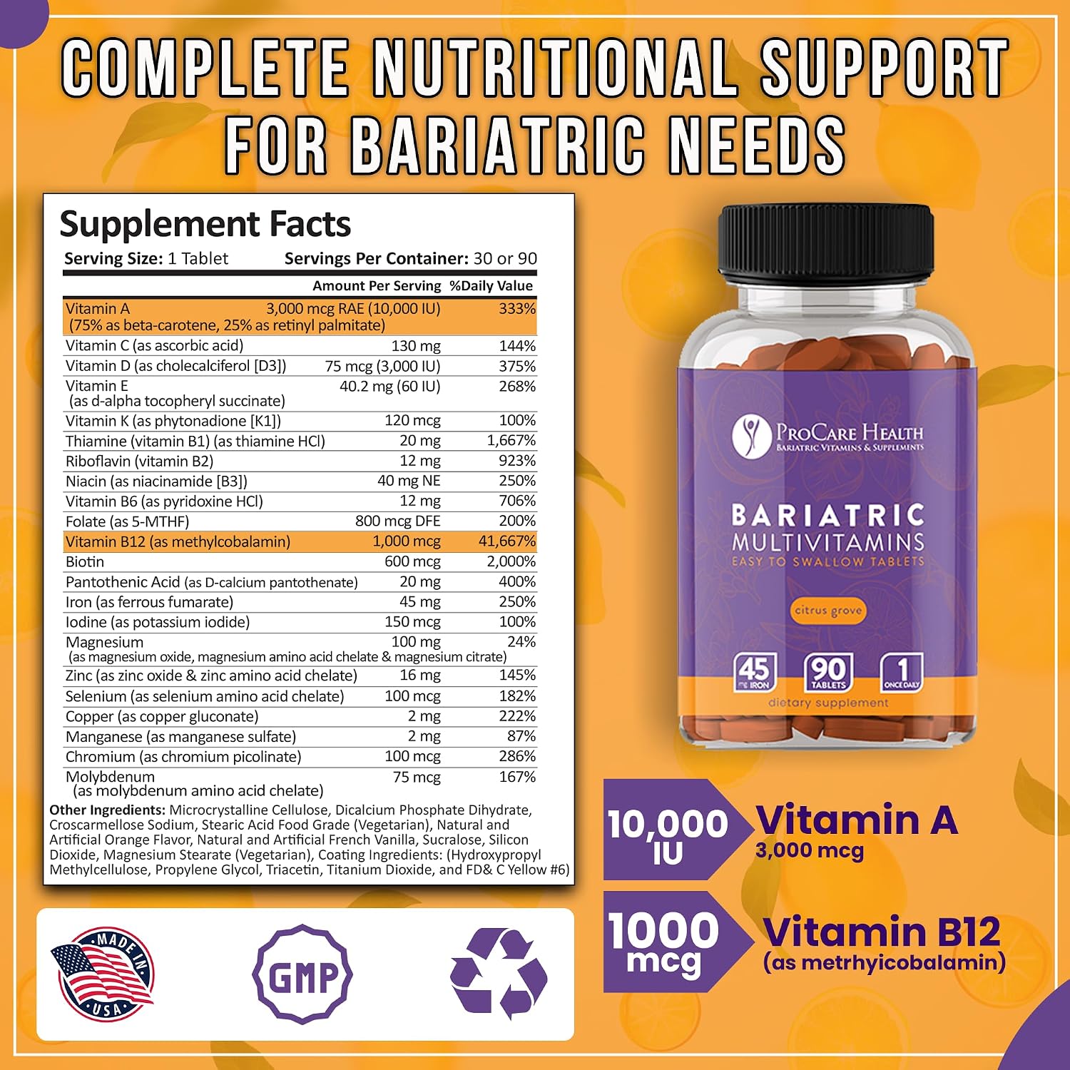ProCare Health Bariatric Multivitamin with Iron 45mg, 90 Tablets (3-Month Supply) - görsel 2