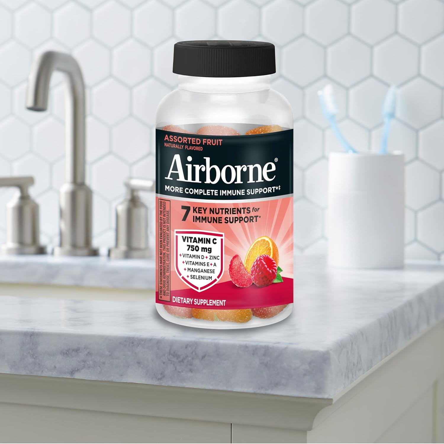 Airborne Vitamin C Gummies, 1000mg per Serving, Assorted Fruit Flavours (21 Gummies) - görsel 8