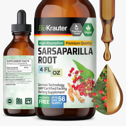 BIO KRAUTER Sarsaparilla Root Extract for Liver Support & Detoxification – Natural Tincture, 60 ml