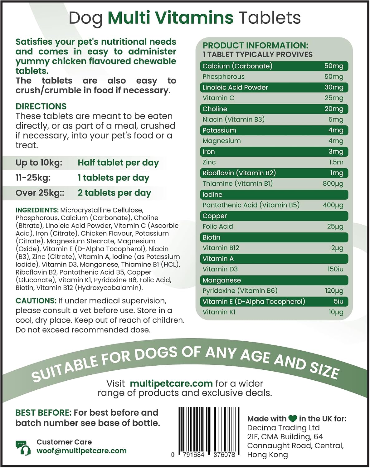 Dog Multivitamin 22-in-1 – Dog Vitamins and Supplements with Calcium, Zinc, Iron & Full B-Complex | Immune, Skin & Coat, Bone & Joint Support | Chicken Flavour Tablets | UK GMP | 120 Ct - görsel 5